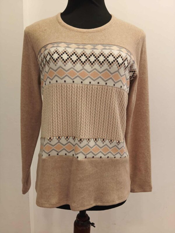 Camiseta punto combinada beige